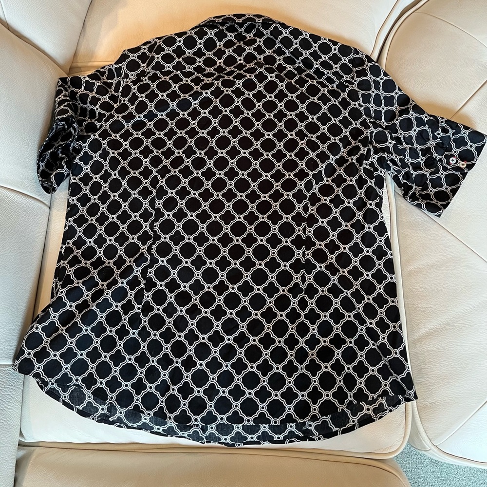 Talbots Black and White Geometric Blouse - Picture 2 of 7